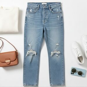 Denim Forum Joni High Rise Distressed Light Wash Loose Jeans Size 26